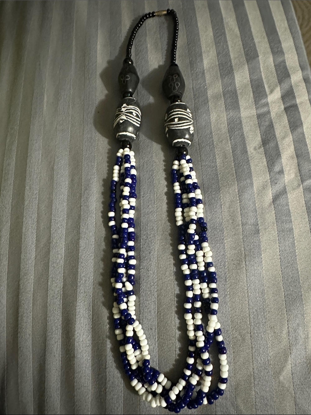 Handmade Blue and White Beaded Necklace - Unbranded